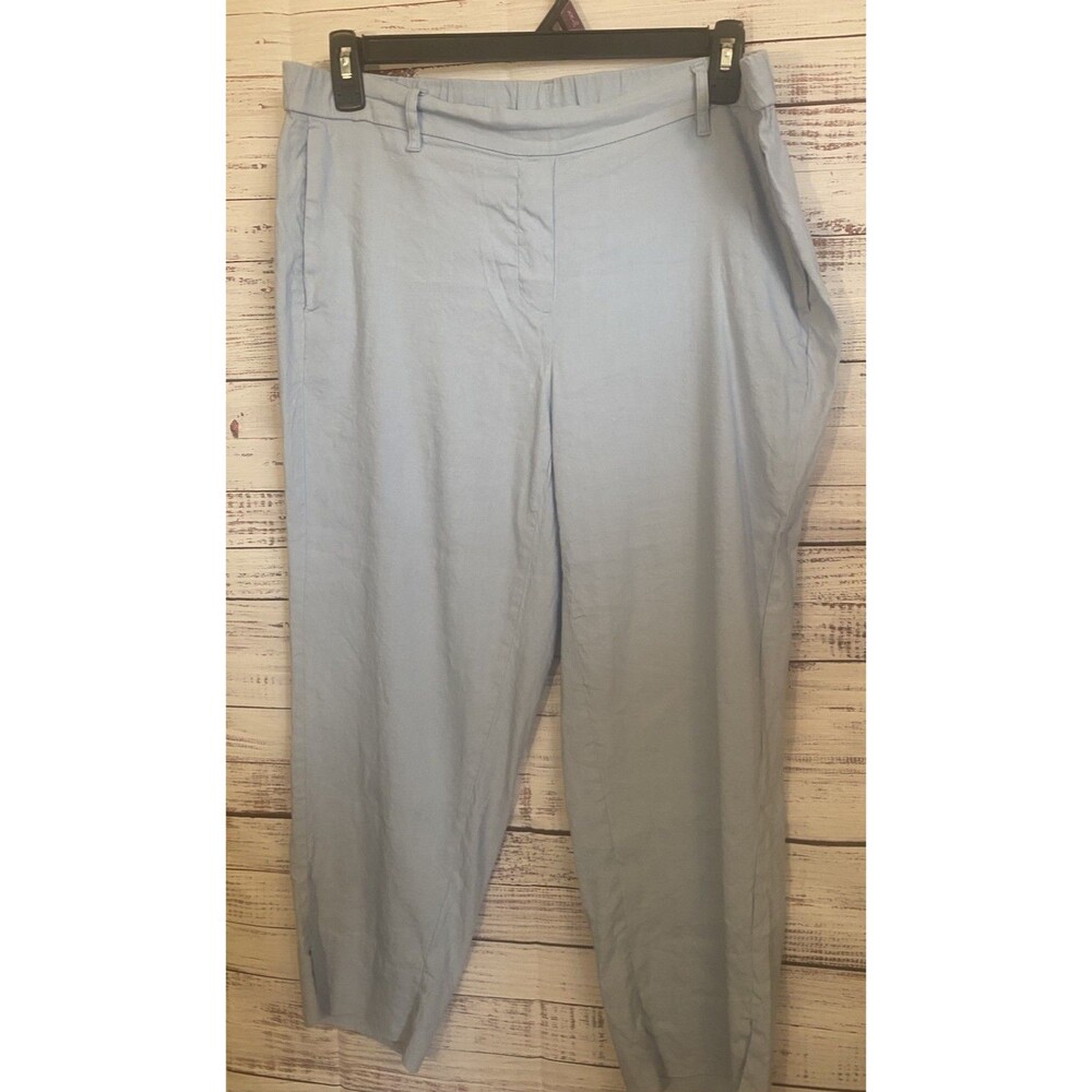 J Jill Pants Womens XLP Blue Linen Stretch Tapered Leg Cropped Coastal Beachy